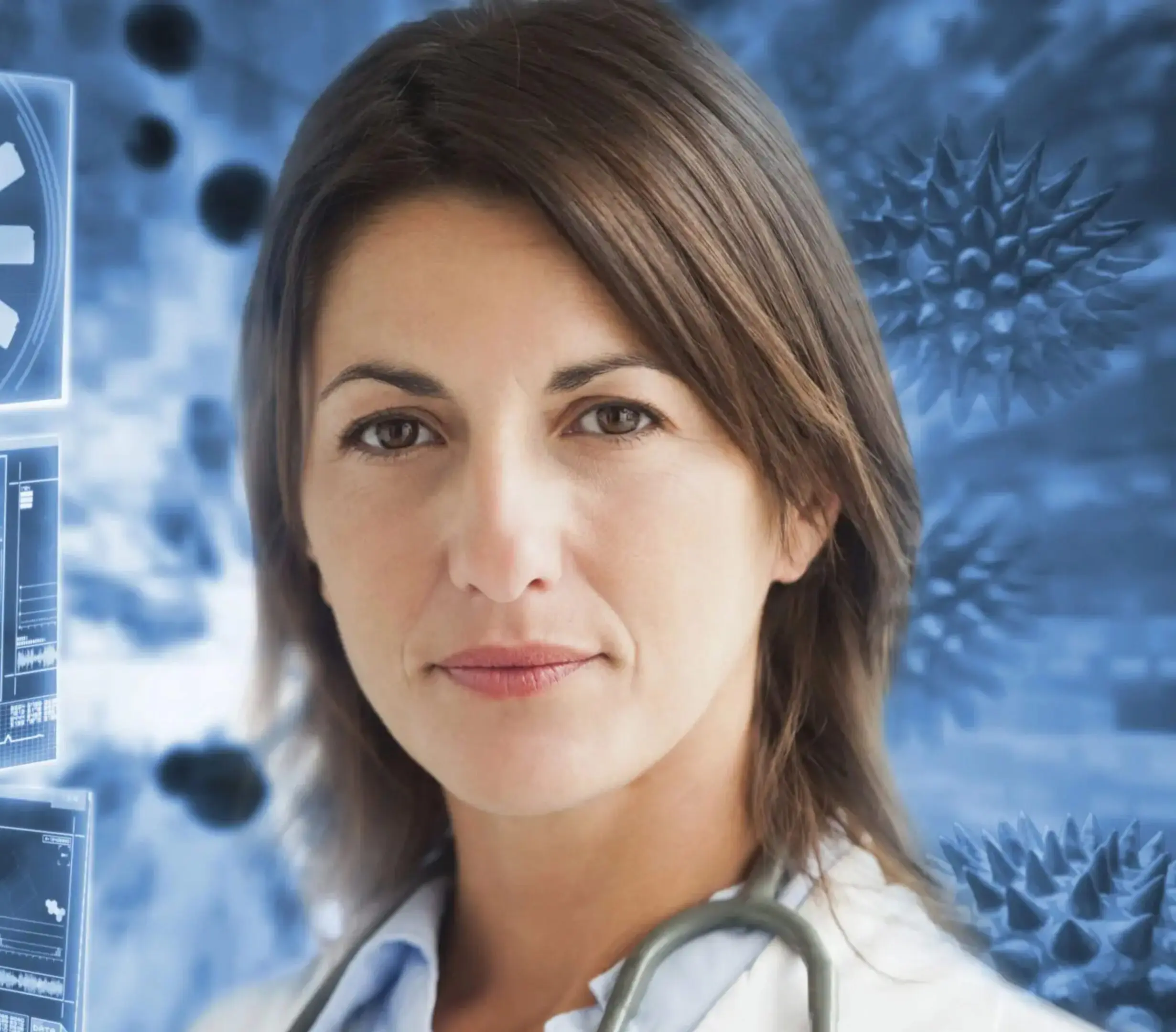Confident female doctor with a molecular science background.